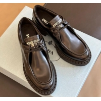 Unique Style Prada Brushed Leather Lace-up Loafers Black 106017