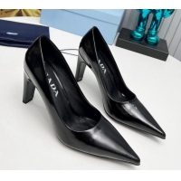 Good Quality Prada Brushed Leather Pumps 8.5cm Black 118002