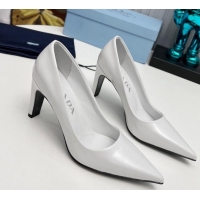 Top Grade Prada Brushed Leather Pumps 8.5cm White 18003