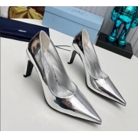 Popular Style Prada Brushed Leather Pumps 8.5cm Silver 118005