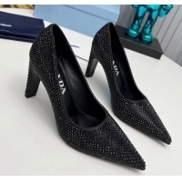 Good Quality Prada Crystal Allover Pumps 8.5cm Black 118007