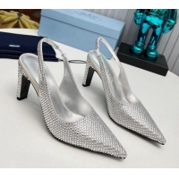 Unique Style Prada Crystal Allover Slingback Pumps 8.5cm Silver 1118012