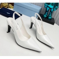 Best Price Prada Brushed Slingback Pumps 8.5cm White 118013