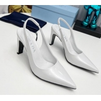 Fashion Prada Brushed Slingback Pumps 8.5cm White 118016