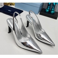 Durable Prada Brushed Slingback Pumps 8.5cm Silver 118017