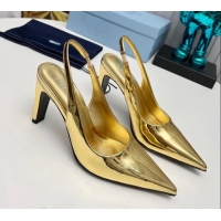 Cheapest Prada Brushed Slingback Pumps 8.5cm Gold 118018