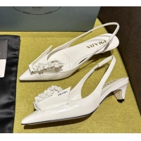 Stylish Prada Brushed leather slingback pumps 4.5cm with floral appliques White 1202041