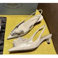 Cheap Price Prada Brushed leather slingback pumps 4.5cm with floral appliques Grey 202043