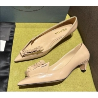 Perfect Prada Brushed leather pumps 4.5cm with floral appliques Nude 202047