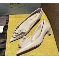 Durable Prada Brushed leather pumps 4.5cm with floral appliques Grey 202048