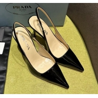 Grade Quality Prada Patent-leather slingback pumps 9cm with Back Logo Black 202050