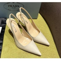 Best Grade Prada Patent-leather slingback pumps 9cm with Back Logo White 120205