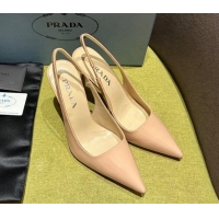 Pretty Style Prada Patent-leather slingback pumps 9cm with Back Logo Nude Pink 202053