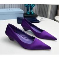 Top Grade Prada Satin Pumps 4cm Purple 202055