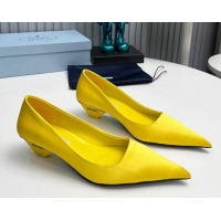 Luxury Prada Satin Pumps 4cm Yellow 202058