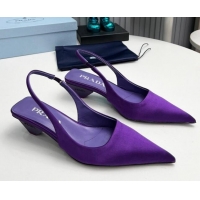 Top Grade Prada Satin Slingback Pumps 4cm Purple 202064