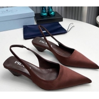 Best Product Prada Satin Slingback Pumps 4cm Brown 202068