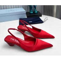 Charming Prada Satin Slingback Pumps 4cm Red 202069