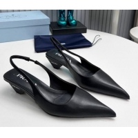 Durable Prada Leather Slingback Pumps 4cm Black 202072