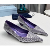 Lower Price Prada Satin Pumps 4cm with Crystals Purple 204002