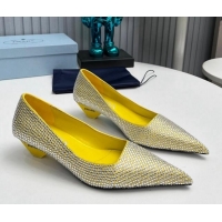 Good Looking Prada Satin Pumps 4cm with Crystals Yellow 204003