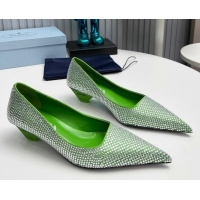 Shop Duplicate Prada Satin Pumps 4cm with Crystals Green 204004