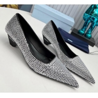 Good Product Prada Satin Pumps 4cm with Crystals Black 204005