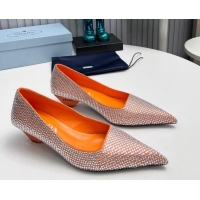 Luxurious Prada Satin Pumps 4cm with Crystals Orange 204008