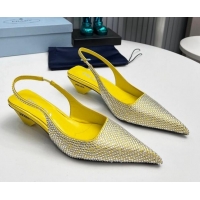 Sophisticated Prada Satin Slingback Pumps 4cm with Crystals Yellow 204012