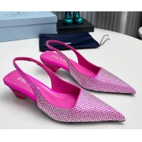 Purchase Prada Satin Slingback Pumps 4cm with Crystals Dark Pink 204016