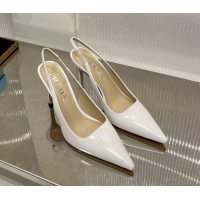 Good Quality Prada Brushed Leather Slingback Pumps 8.5cm with Back Logo White 214017