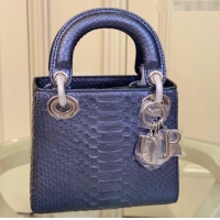 Good Taste Dior Mini Lady Dior Bag in Python Leather CD2116 Blue 2023