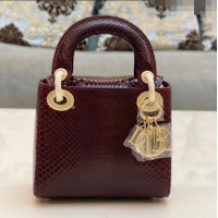 Buy Fashionable Dior Mini Lady Dior Bag in Python Leather CD2116 Burgundy 2023