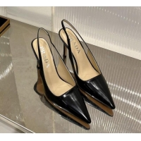 Good Looking Prada Brushed Leather Slingback Pumps 8.5cm with Back Logo Black 214019