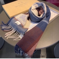 Top Quality Burberry Check Cashmere Scarf with Knight Logo 35x180cm BR122101 Blue 2023