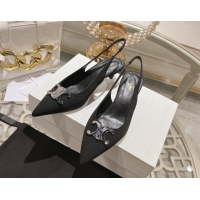 Purchase Celine Alma Triomphe Slingbacks Pumps 5cm in Grosgrain Black 204079