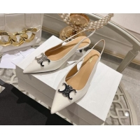 Top Design Celine Alma Triomphe Slingbacks Pumps 5cm in Glossy Calfskin White 204082