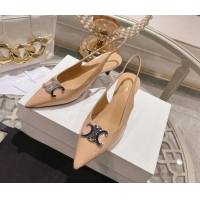 Luxurious Celine Alma Triomphe Slingbacks Pumps 5cm in Glossy Calfskin Apricot 204083