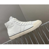 Low Price Celine AS-02 Mid Lace-up Alan Sneakers with Triomphe Patch in Calfskin White 204087