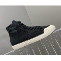 Good Quality Celine AS-02 Mid Lace-up Alan Sneakers with Triomphe Patch in Canvas Black 204088