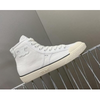 Classic Hot Celine AS-02 Mid Lace-up Alan Sneakers with Triomphe Patch in Canvas White 204089