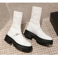 Best Grade Chanel Patent Leather and Knit Ankle Boots White 120022