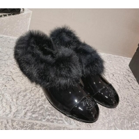 Best Price Chanel Patent Leather and Fur Loafers Black 120025