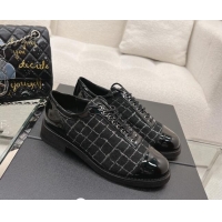 Fashion Luxury Chanel Check Tweed & Patent Leather Lace-ups Shoes Black 120030