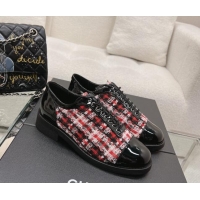 Purchase Chanel Tweed & Patent Leather Lace-ups Shoes Pink/Red 120031