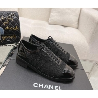 Low Price Chanel Tweed & Patent Leather Lace-ups Shoes Black 120032