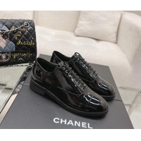 Good Looking Chanel Patent Calfskin Lace-ups Shoes Black 120036