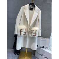 Good Looking Fendi Cashmere Coat with Fox Fur Pocket F112515 White 2023