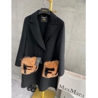 ​Top Grade Fendi Cashmere Coat with Fox Fur Pocket F112511 Black 2023