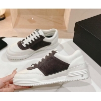 Unique Style Chanel White Leather and Suede Sneakers Dark Grey 120043